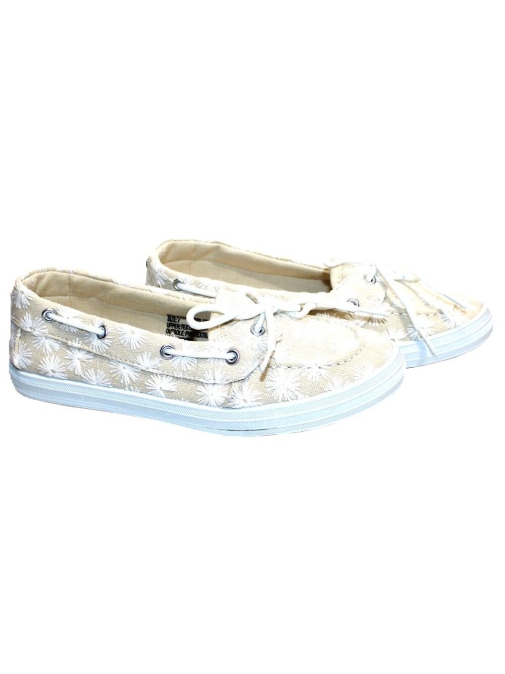 Twisted Women's Floral Embroidered Canvas Boat Shoe Sneaker Natural Size 7